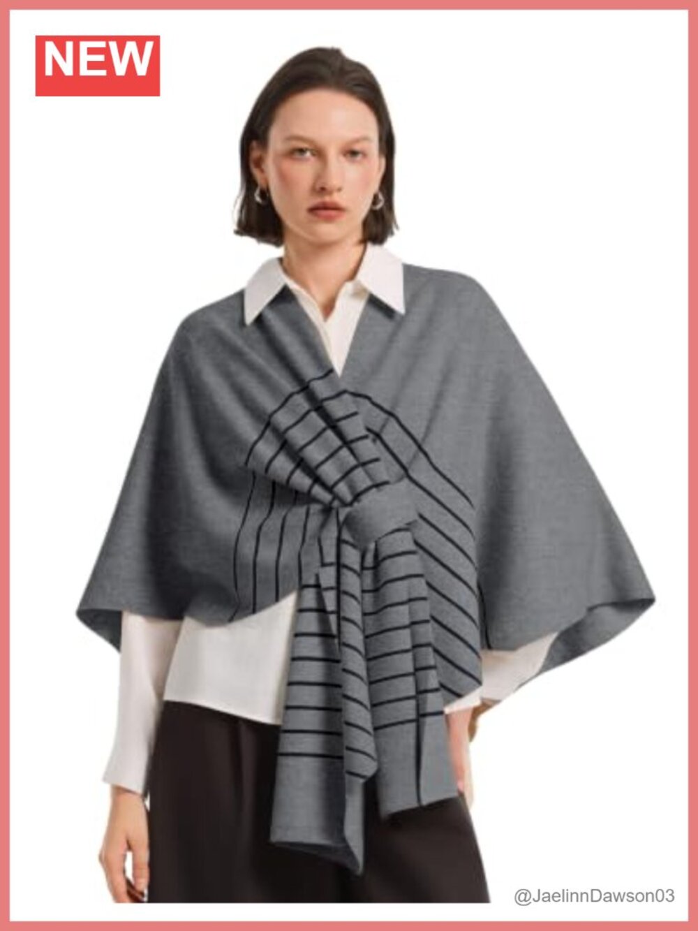 Women Striped Poncho Sweater Knit Shawl Wrap Blanket Cardigan